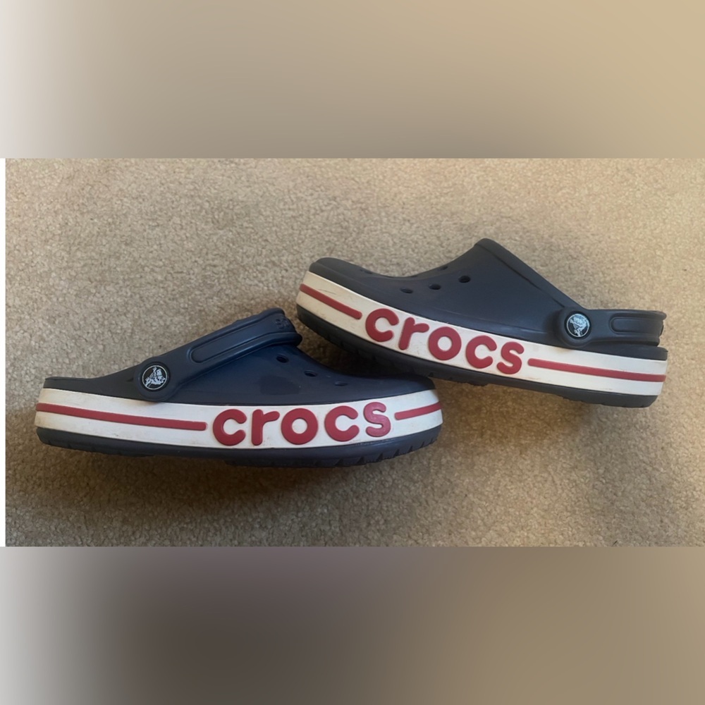 Crocs Bayaband Clogs Navy Red White Women’s 7 Men’s 5 Classic Comfort Slip On - Picture 4 of 5